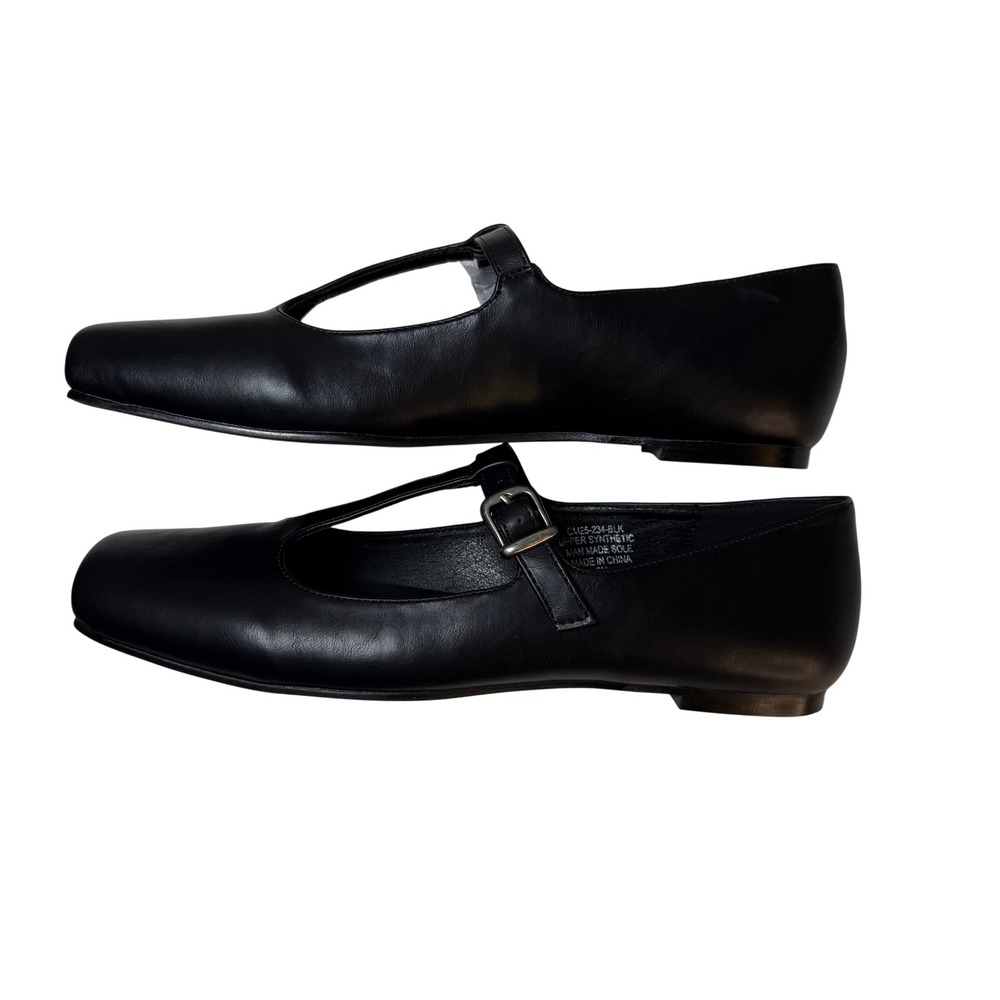 Current Mood Black T-Strap Ballet Flats 8 Square Toe Buckle Shoes NWT Dolls Kill